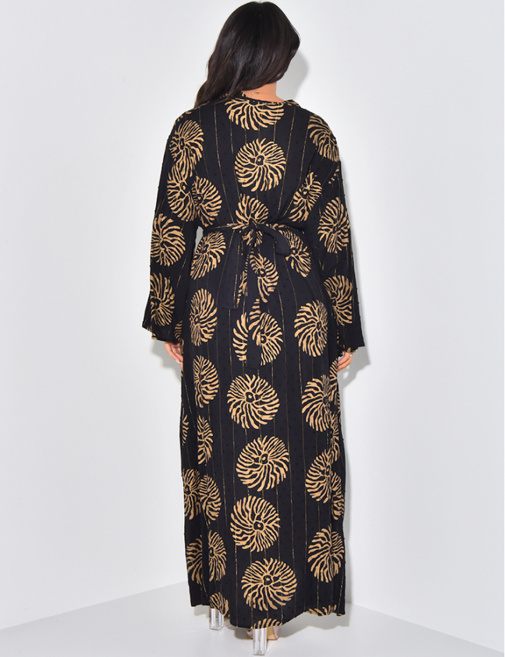 Gold patterned abaya to tie