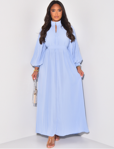 Long pleated abaya dress with belt
