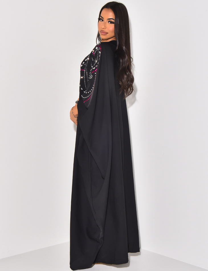 Robe abaya à strass colorés
