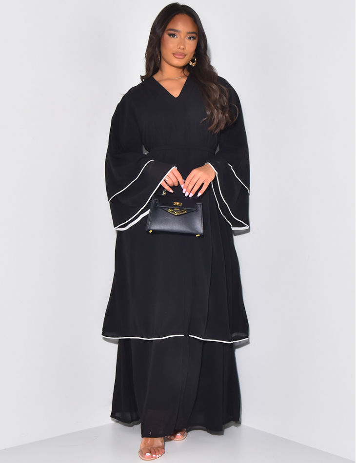 Abaya in voile with ruffled sleeves to tie