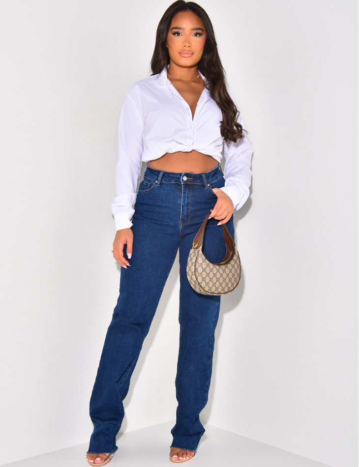 Stretchy straight-leg jeans in raw blue