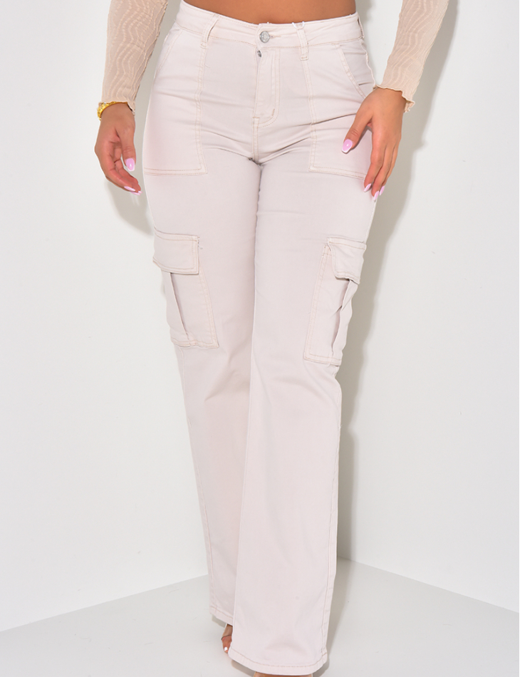 Jeans stretchy cargo coupe droite