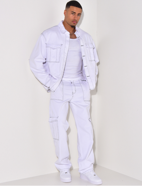  Shirt and trouser set with contrasting seams