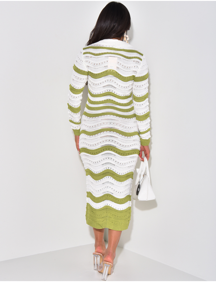 Polo neck crochet dress with contrasting stripes