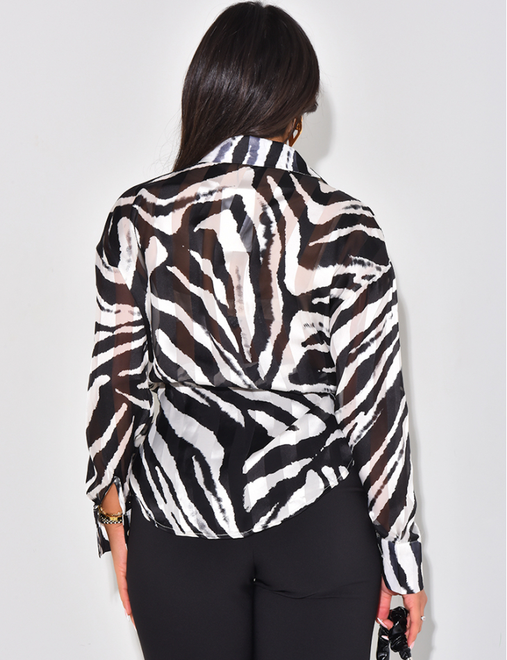 Sheer, flowing shirt with zebra pattern