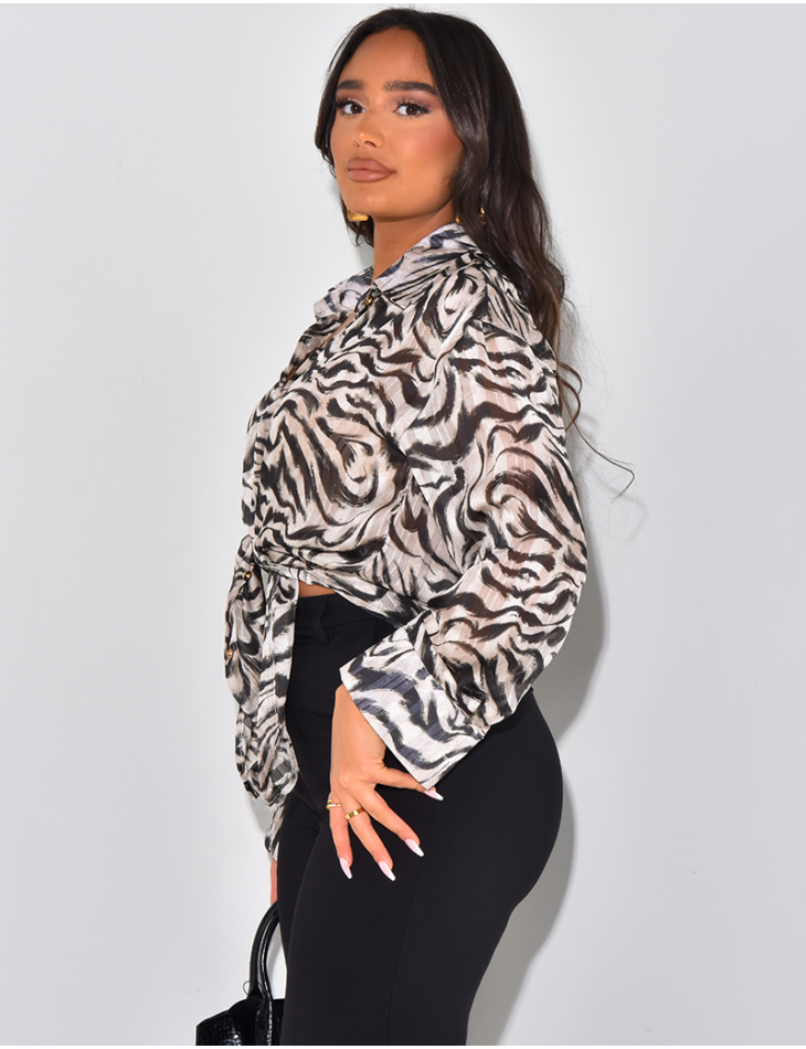 Fluid voile shirt with zebra pattern