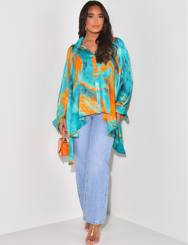 Printed flowing blouse with tie at collar