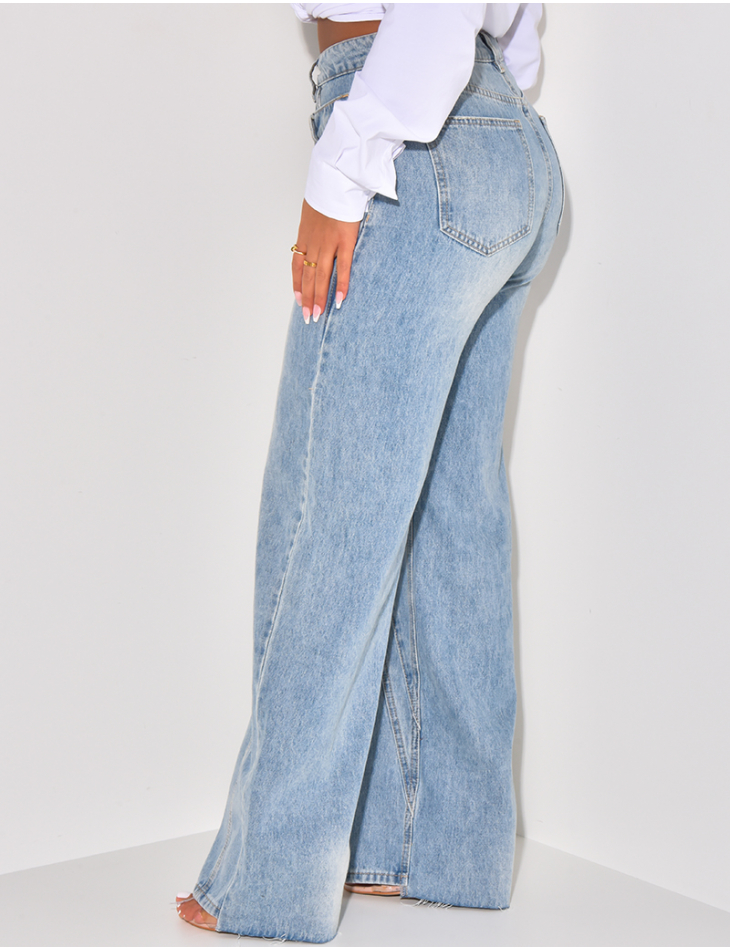 Jeans large & droit à effet double jeans