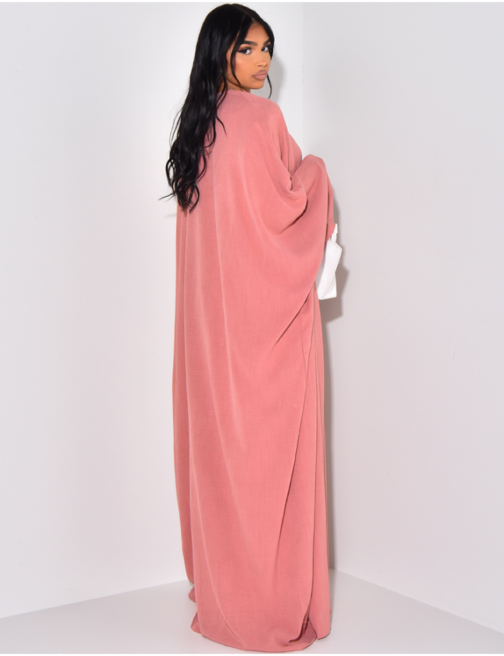 Sleeveless dress and linen-effect kimono set