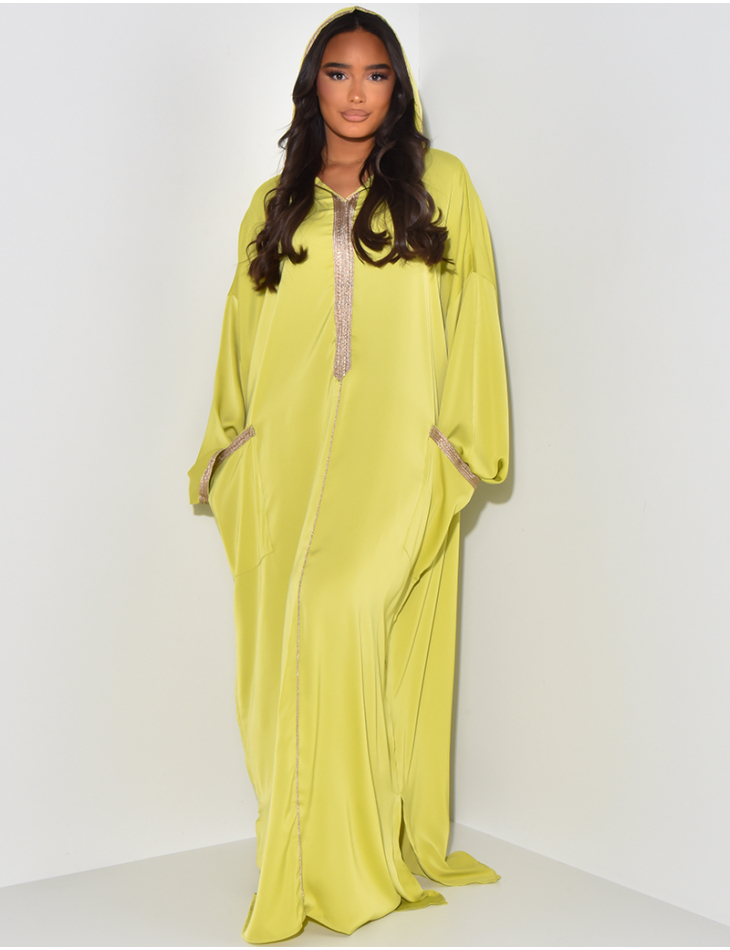  Hooded abaya dress with gold embroidery