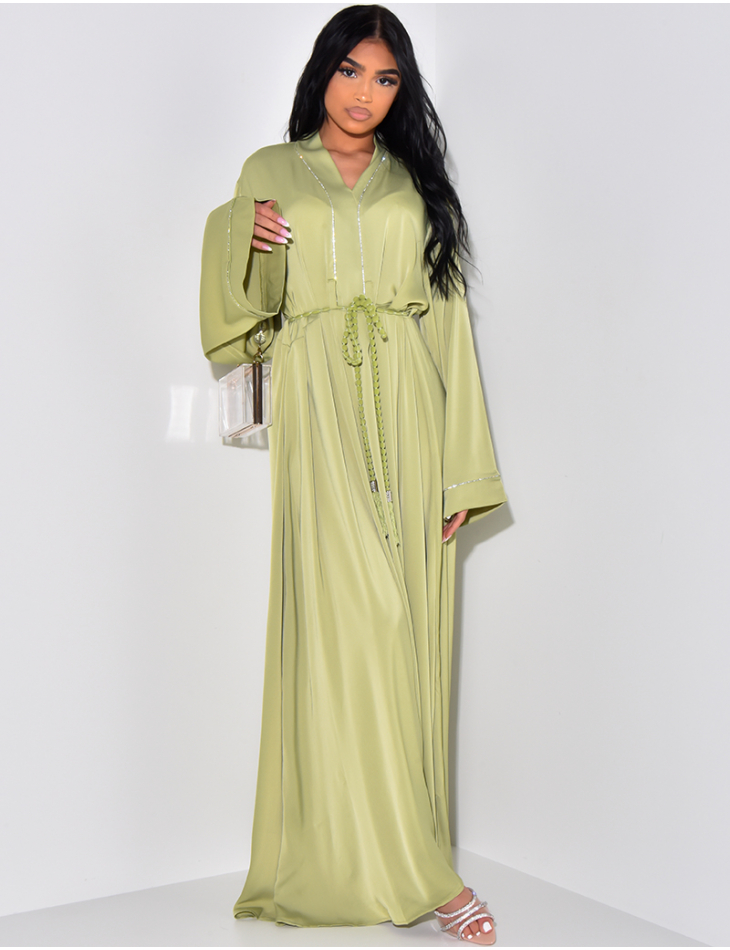 Robe abaya à strass ceinturé