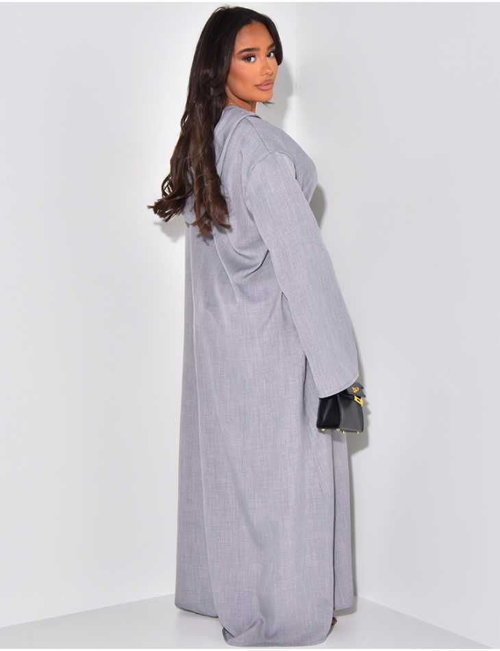 Langes, verstellbares Kleid in Leinenoptik mit Kapuze