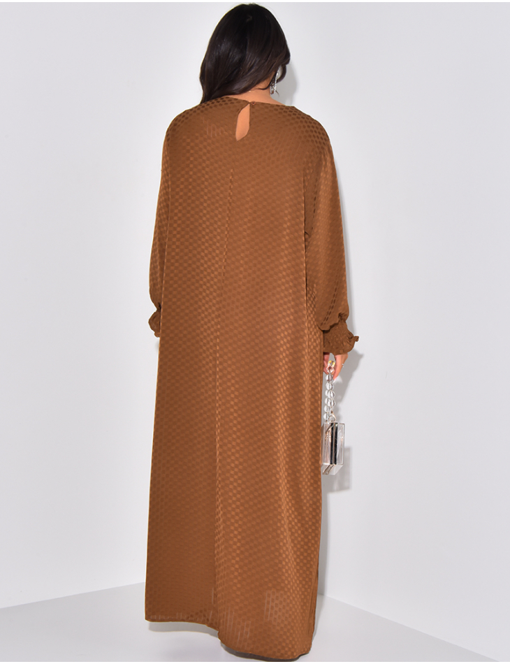 Flowing abaya with tone-on-tone checkerboard-effect fabric