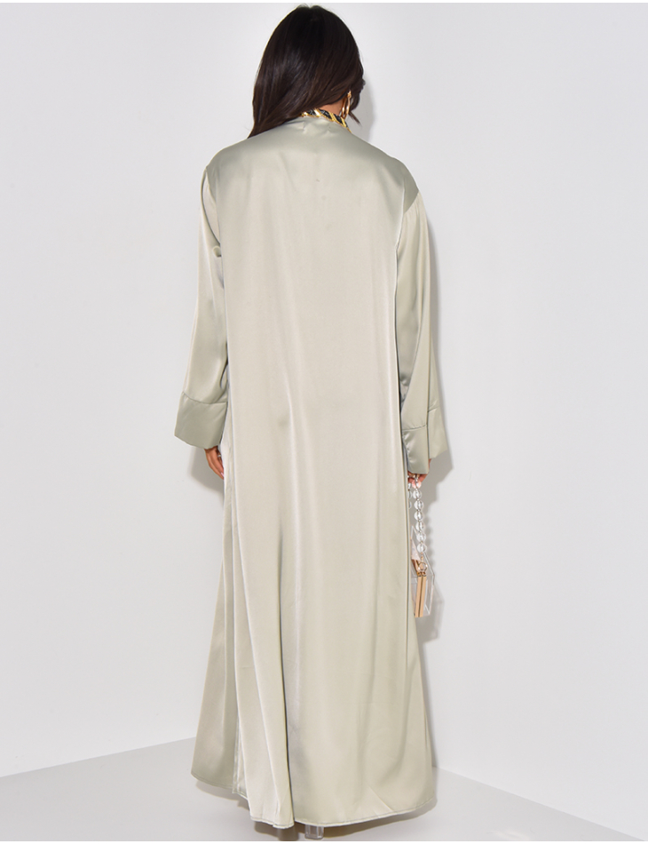 Abaya en satin zippée à bordures en perles