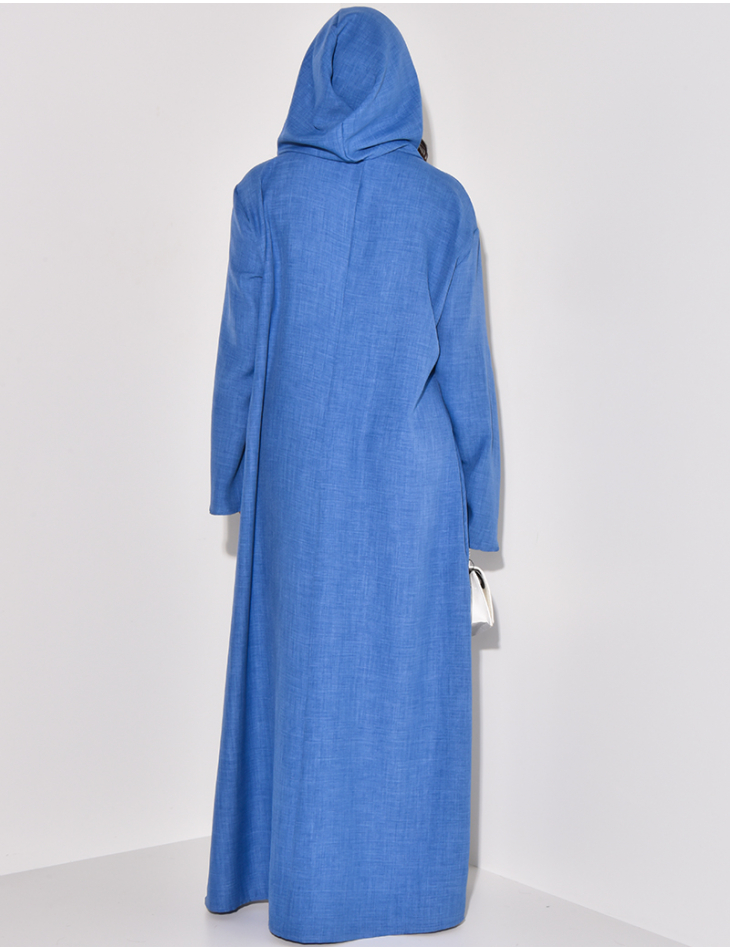 Langes, verstellbares Kleid in Leinenoptik mit Kapuze