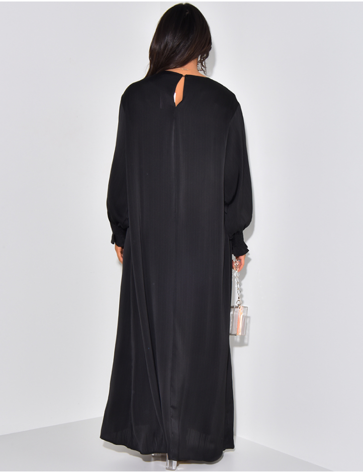 Satin abaya with tone-on-tone embossed stripes