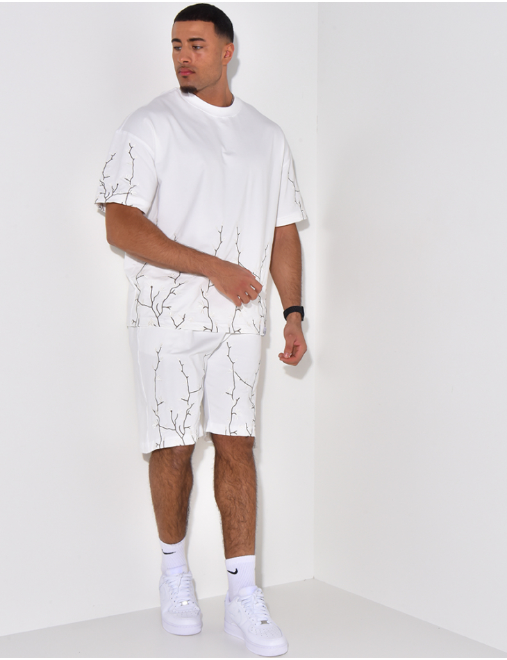  Floral Embroidery Shorts and T-Shirt Set