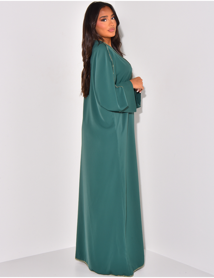 Abaya mit Reißverschluss und goldenen Nähten