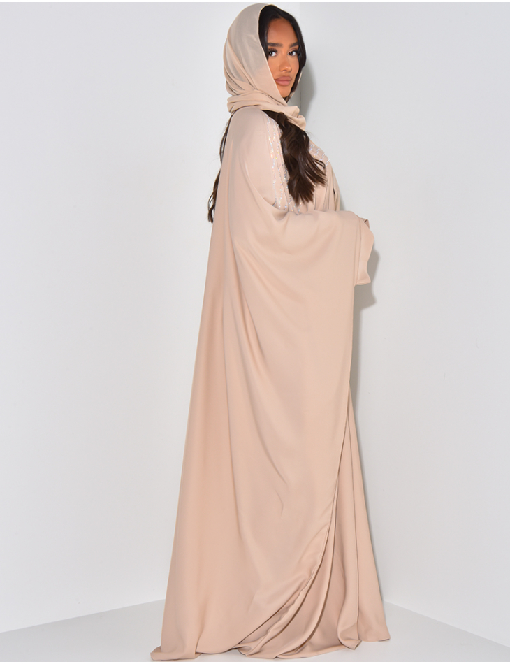 Abaya made in Dubai à strass et foulard assorti