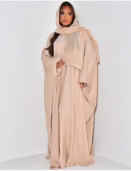 Abaya made in Dubai mit Strasssteinen und passendem Kopftuch