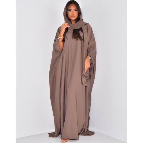 Abaya made in Dubai with rhinestones and matching scarf