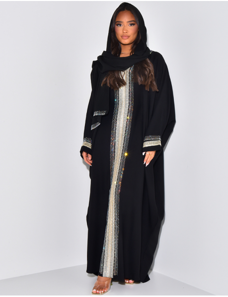 Fitted Abaya made in Dubai with rhinestones & matching scarf