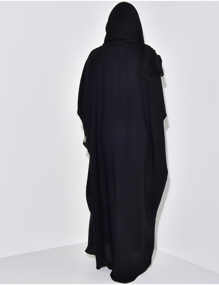 Taillierte Abaya made in Dubai mit Strasssteinen & passendem Kopftuch