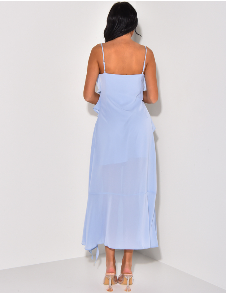 Fluid maxi dress with ruffles and thin straps