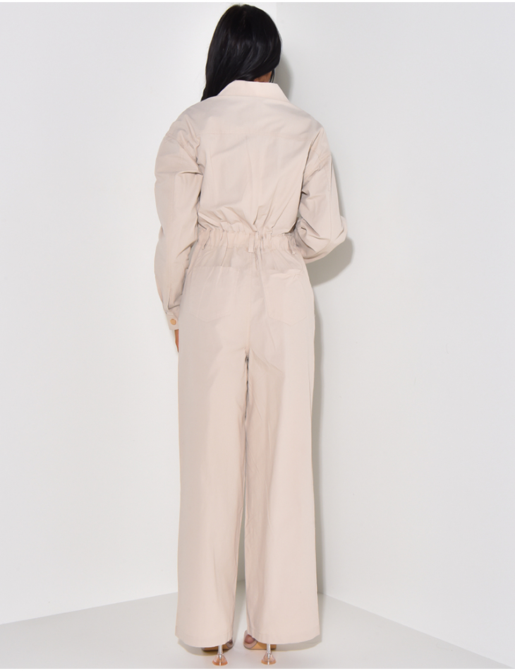Long jumpsuit with gold buttons & cargo pockets