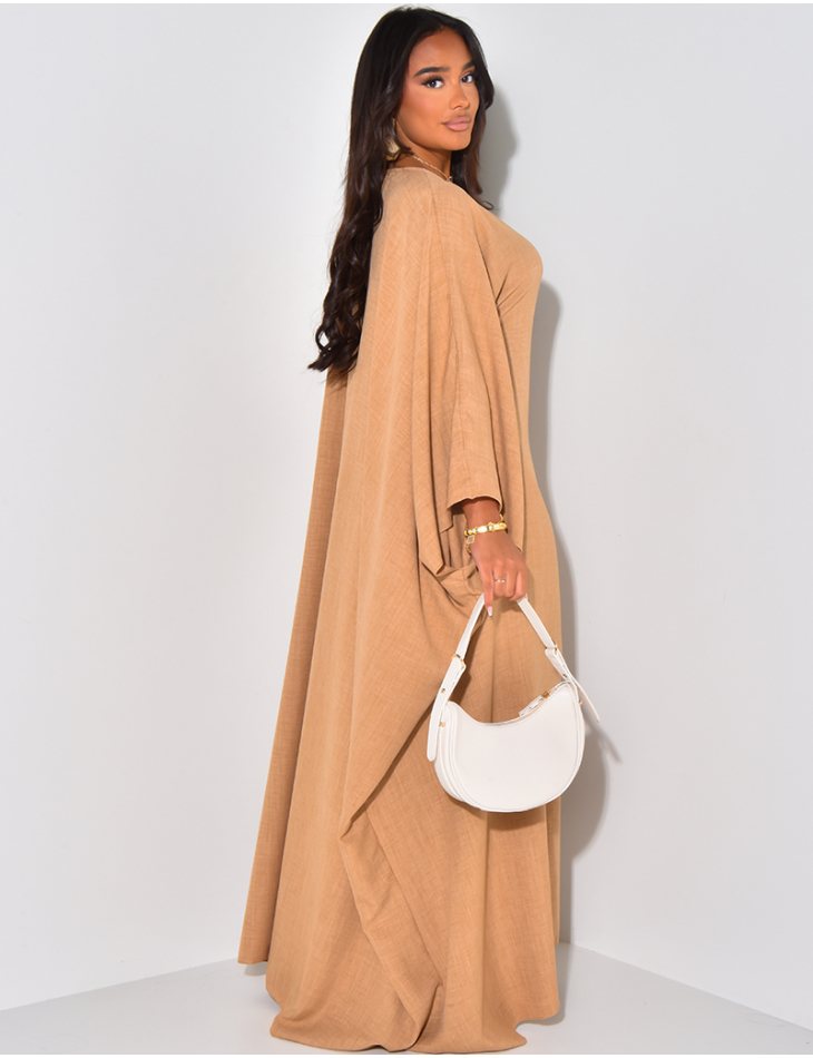 Loose-fitting linen-effect dress to tie at the waist