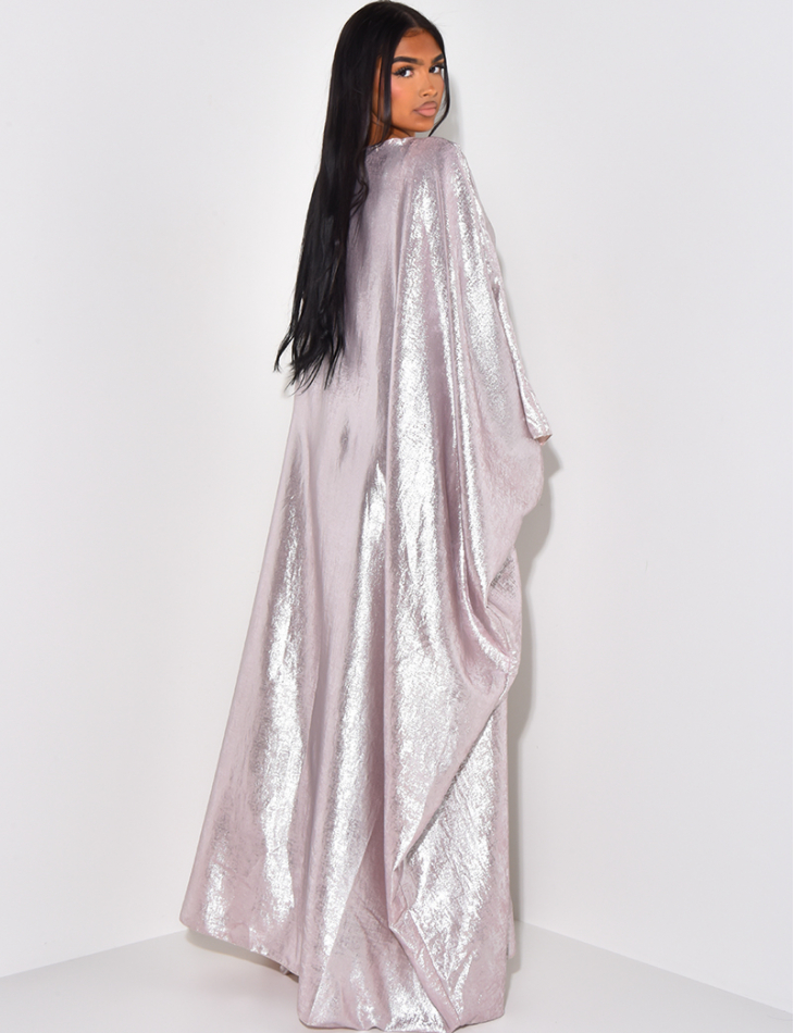  Loose-fitting dress with metallic fabric waistband