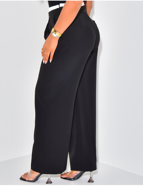 Straight-leg trousers with satin cuffs
