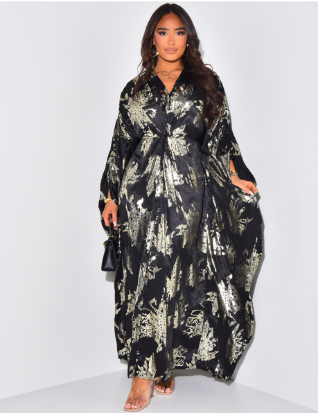 Robe abaya oversize à nouer à motifs dorés