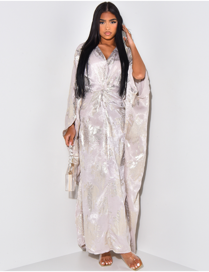 Oversize-Abaya-Kleid zum Binden mit Goldmuster