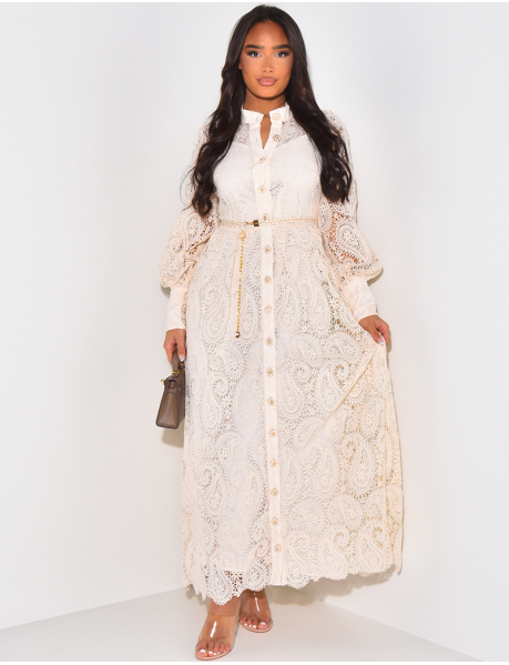 Belted lace maxi dress