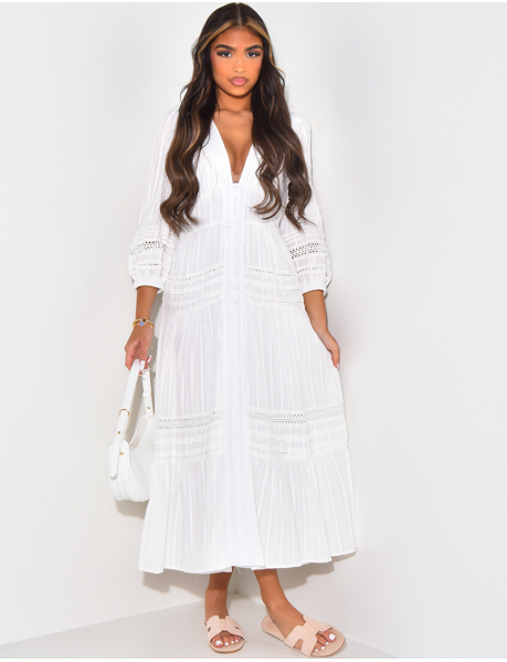 Embroidered cotton button-down maxi dress