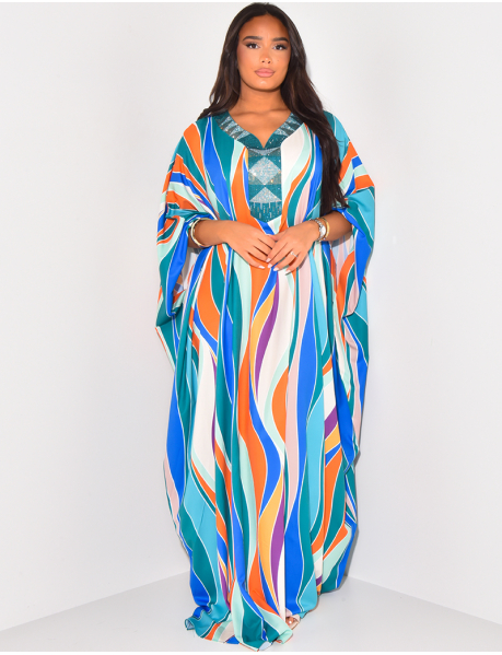 Abaya oversize imprimée à strass