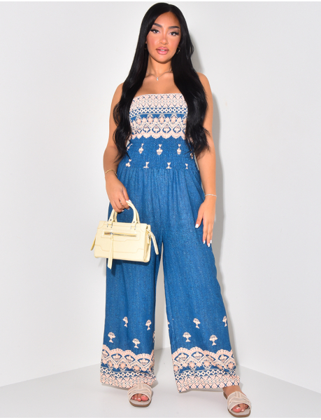Patterned strapless jumpsuit
